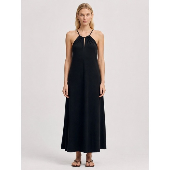 Me + Em Dresses & Skirts - ME+EM Interlock Halterneck Maxi Dress Women US 2 Black Lyocell Knit Pockets